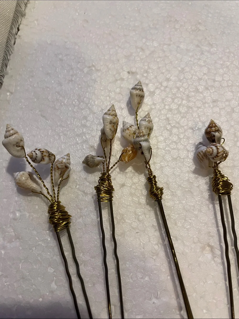 Gold-Tone Shell Hair Pins with White Natural Shell Accents